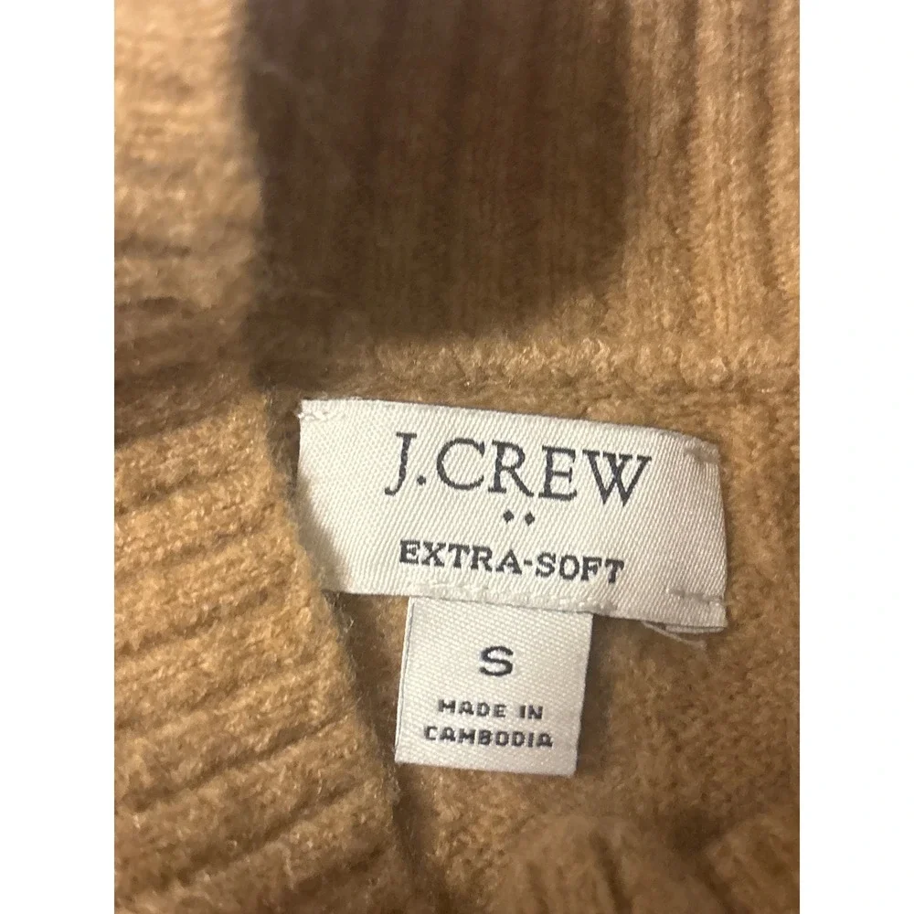 J.Crew‎ Extra-Soft Cable Knit Mock Neck Sweater Camel Brown Womens Small